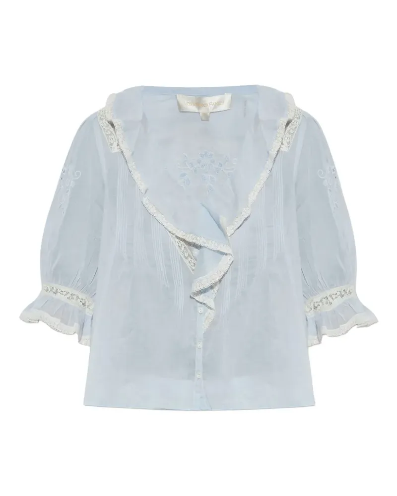 LoveShackFancy Gerüschte Sinora Bluse - Blau Blau