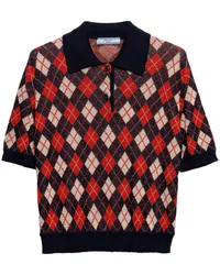 Prada Gestricktes Argyle Poloshirt Blau