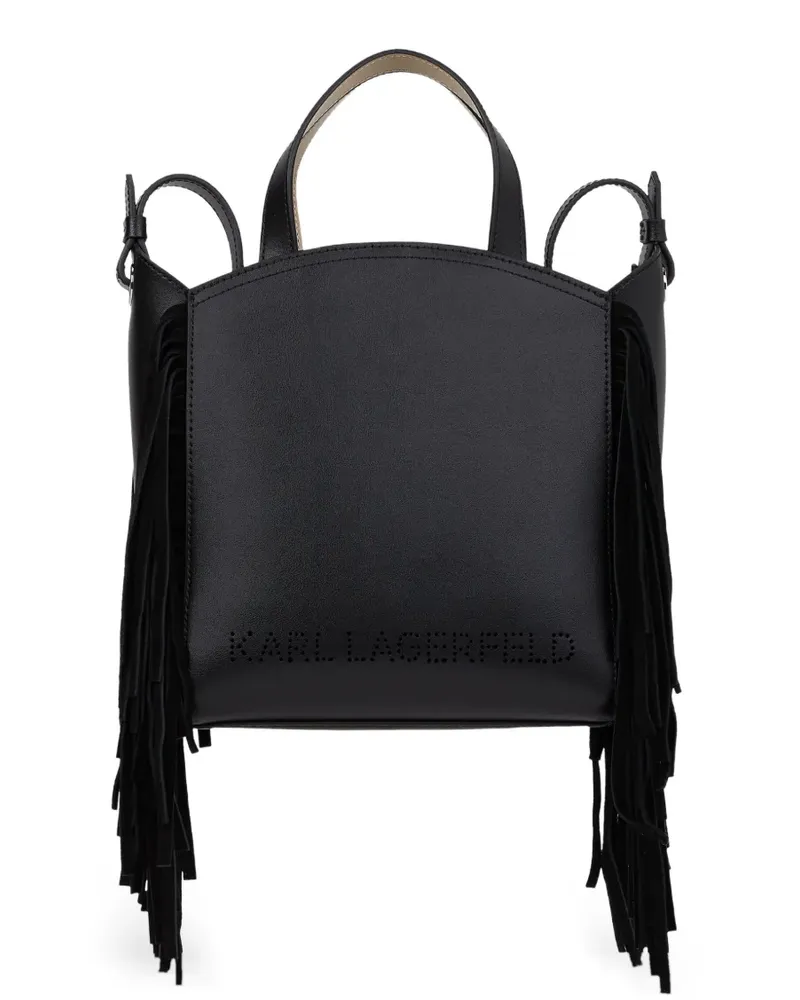 Karl Lagerfeld Kleiner K/Circle Tote Bag mit Fransen - Schwarz Schwarz
