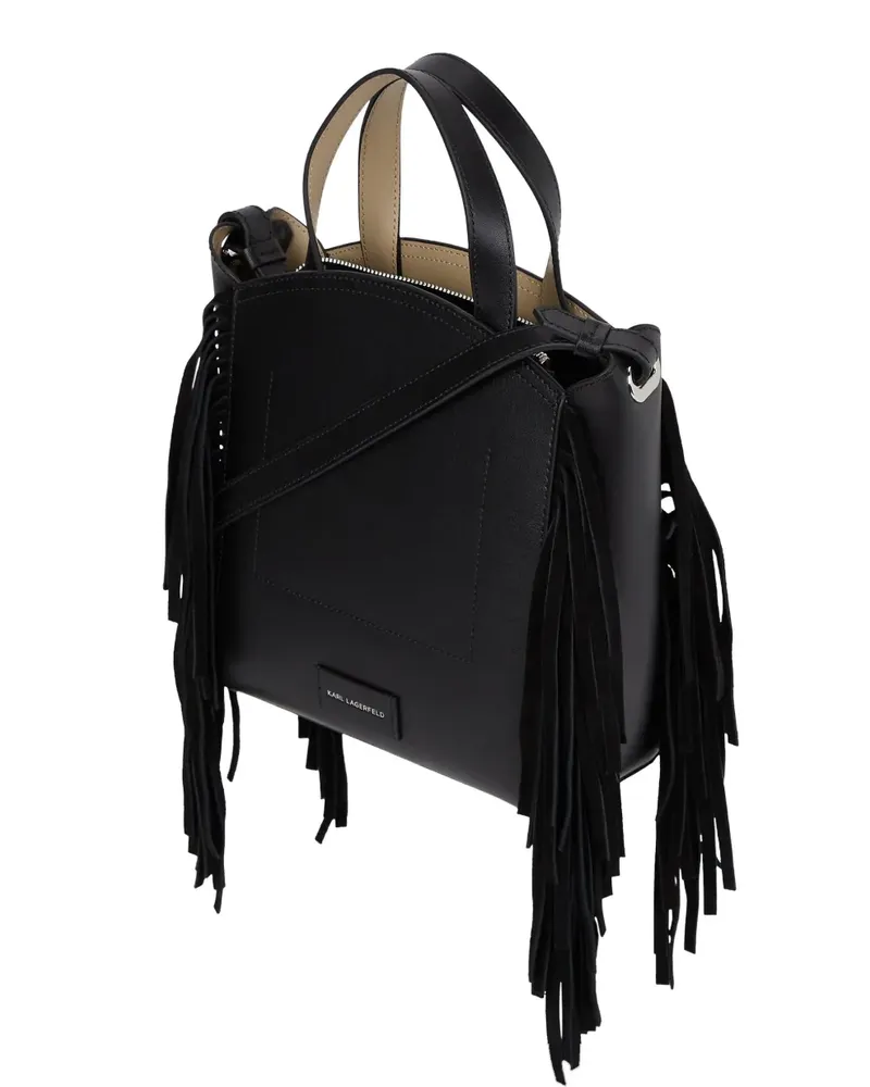 Karl Lagerfeld Kleiner K/Circle Tote Bag mit Fransen - Schwarz Schwarz