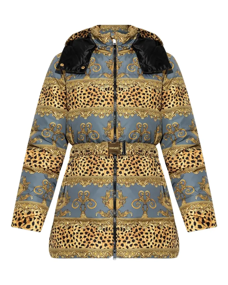 Versace Duvet Stripes-print puffer jacket - Gold Gold