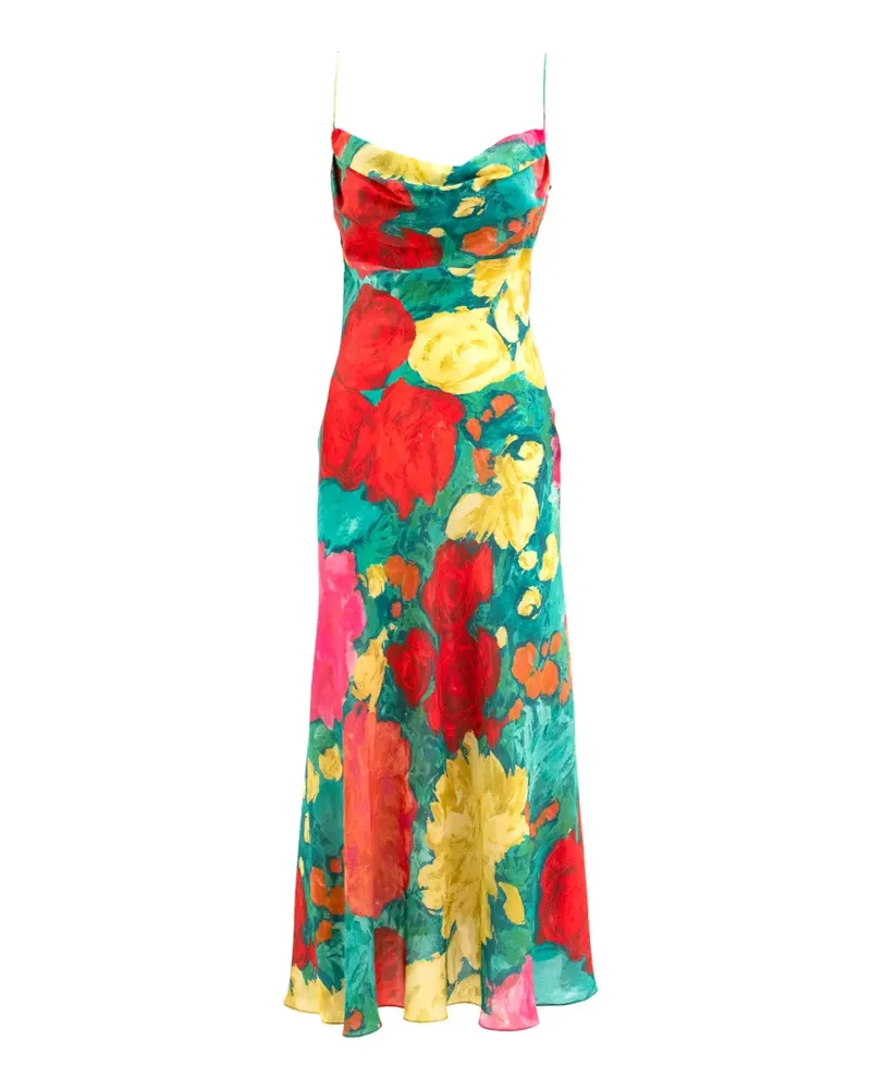 Balmain floral cowl-neck midi dress - Grün Grün