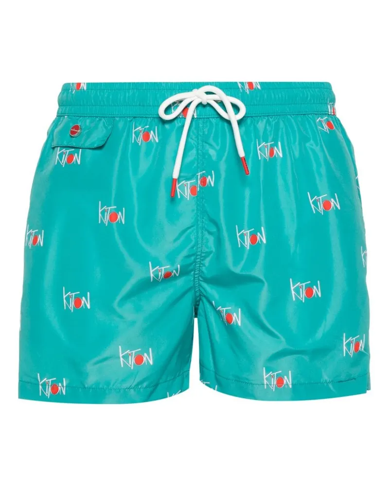 Kiton Badeshorts mit Logo-Print - Blau Blau