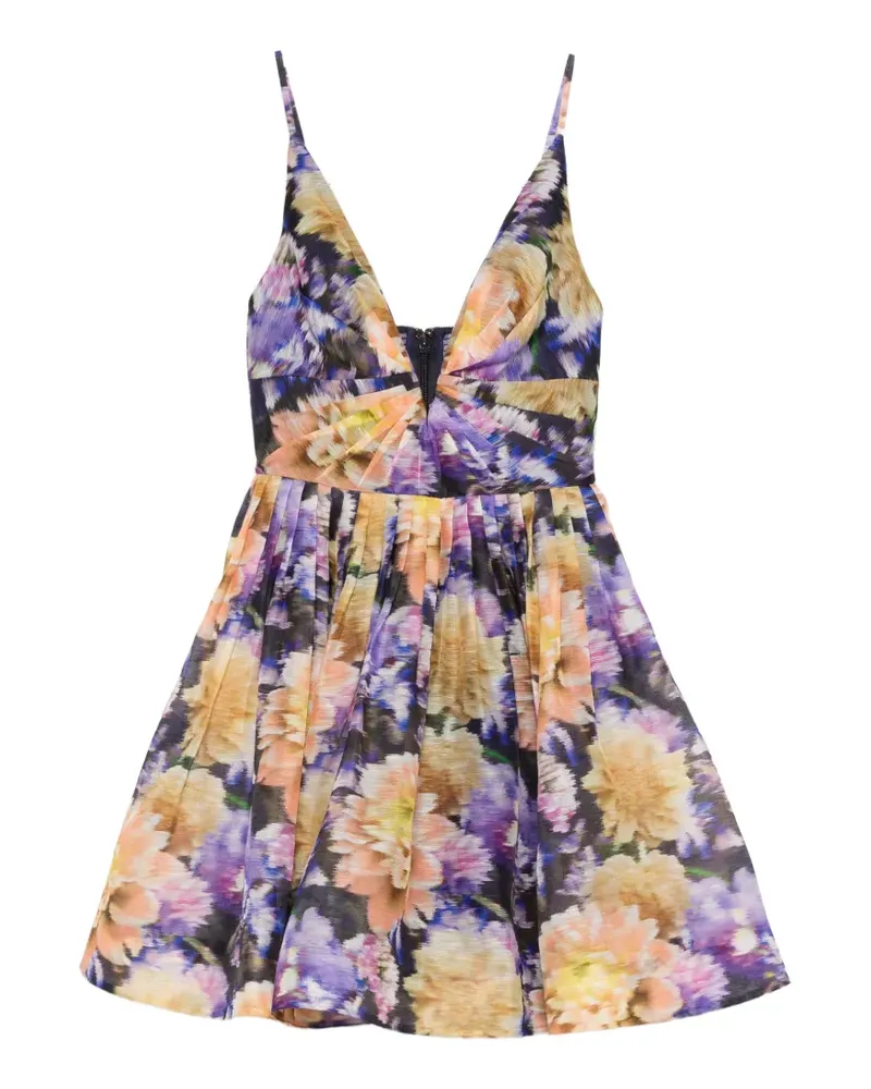 Zimmermann Geblümtes Minikleid mit V-Ausschnitt - Violett Violett