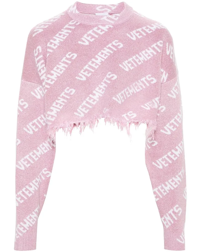 VETEMENTS Lamé-Pullover aus Logo-Jacquard Rosa