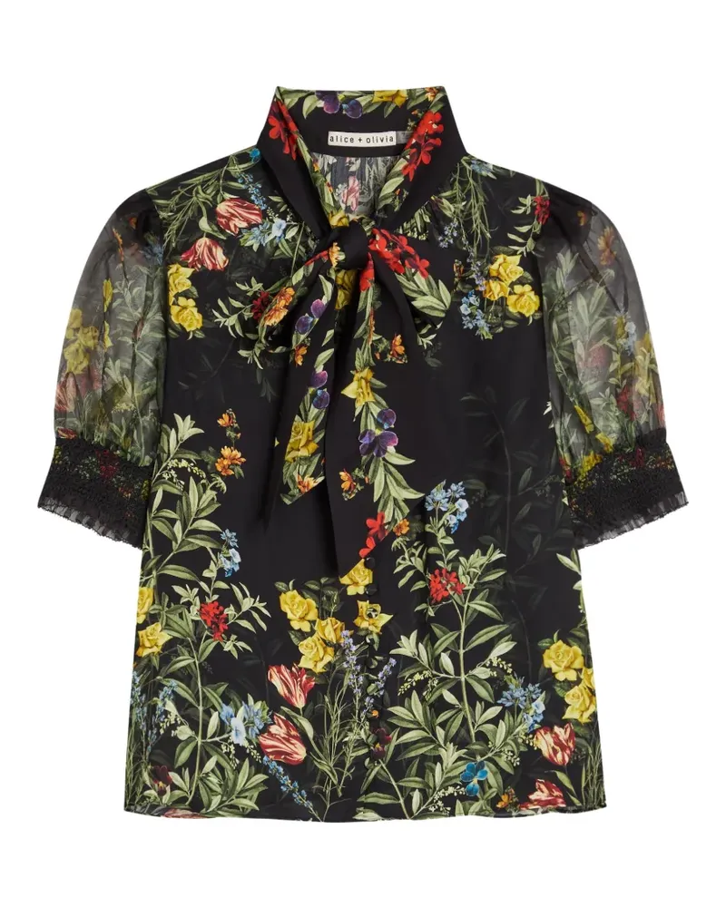 Alice + Olivia Schluppenbluse mit Blumenprint - Schwarz Schwarz