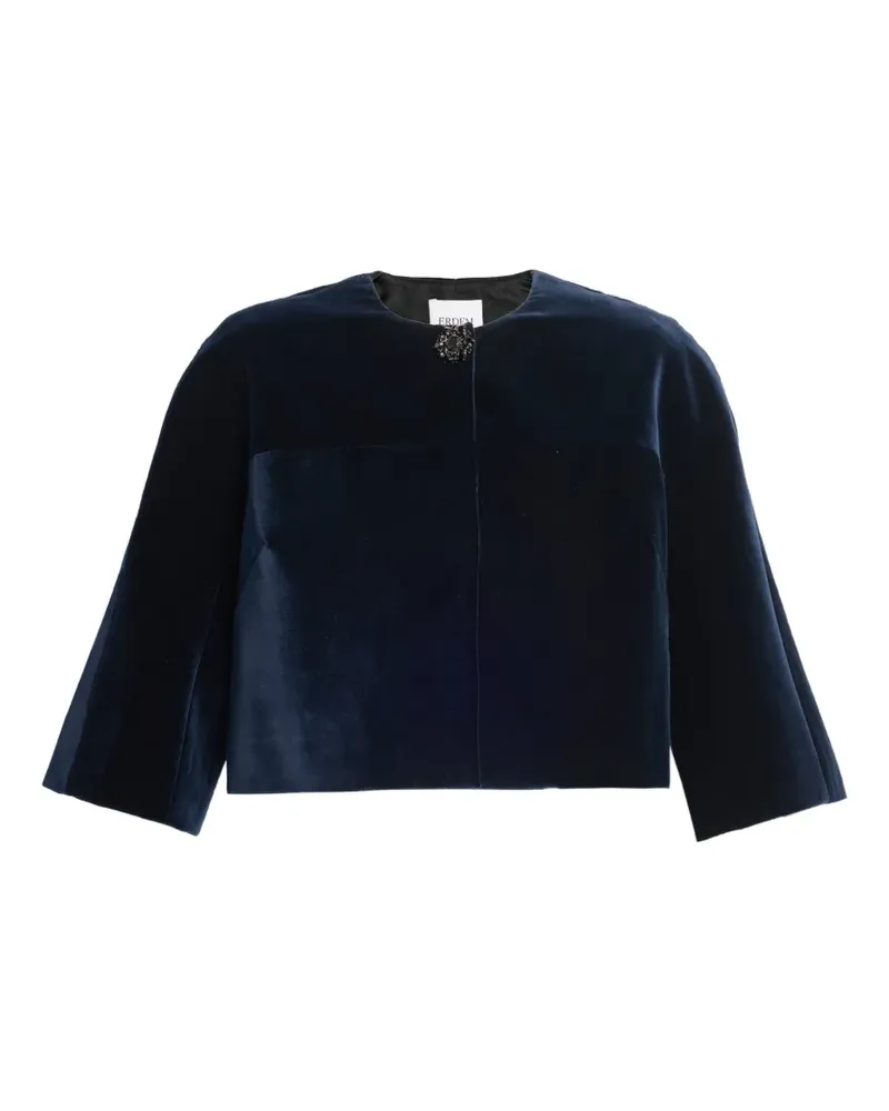 Erdem crystal-embellished velvet cropped jacket - Blau Blau