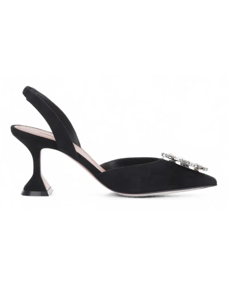Amina Muaddi Begum Slingback-Pumps mit Kristallbrosche - Schwarz Schwarz