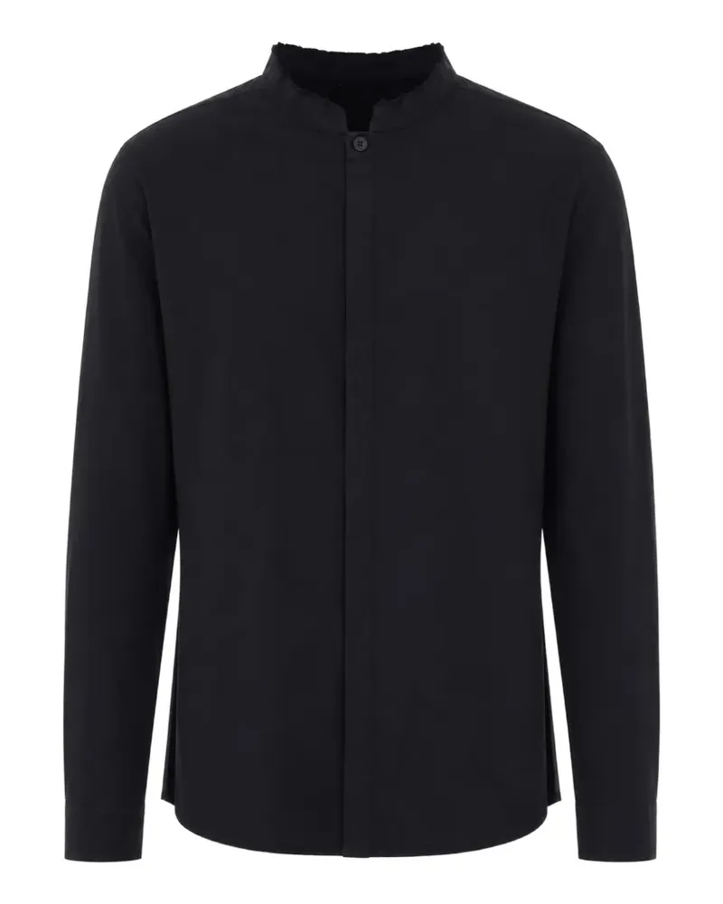 THOM KROM frayed-edge band-collar shirt - Schwarz Schwarz