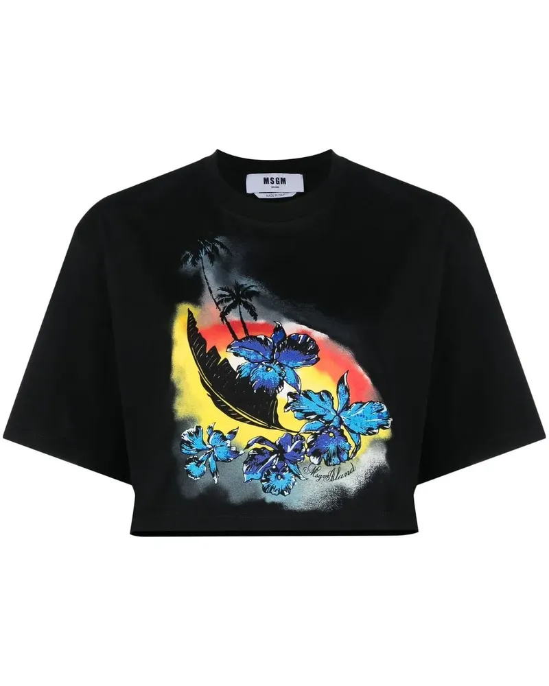 MSGM Cropped-T-Shirt mit Print - Schwarz Schwarz