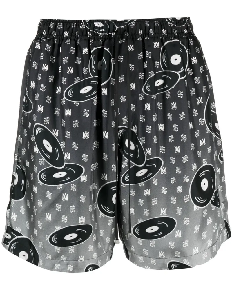 Amiri Seidenshorts mit Falling Records-Print Schwarz