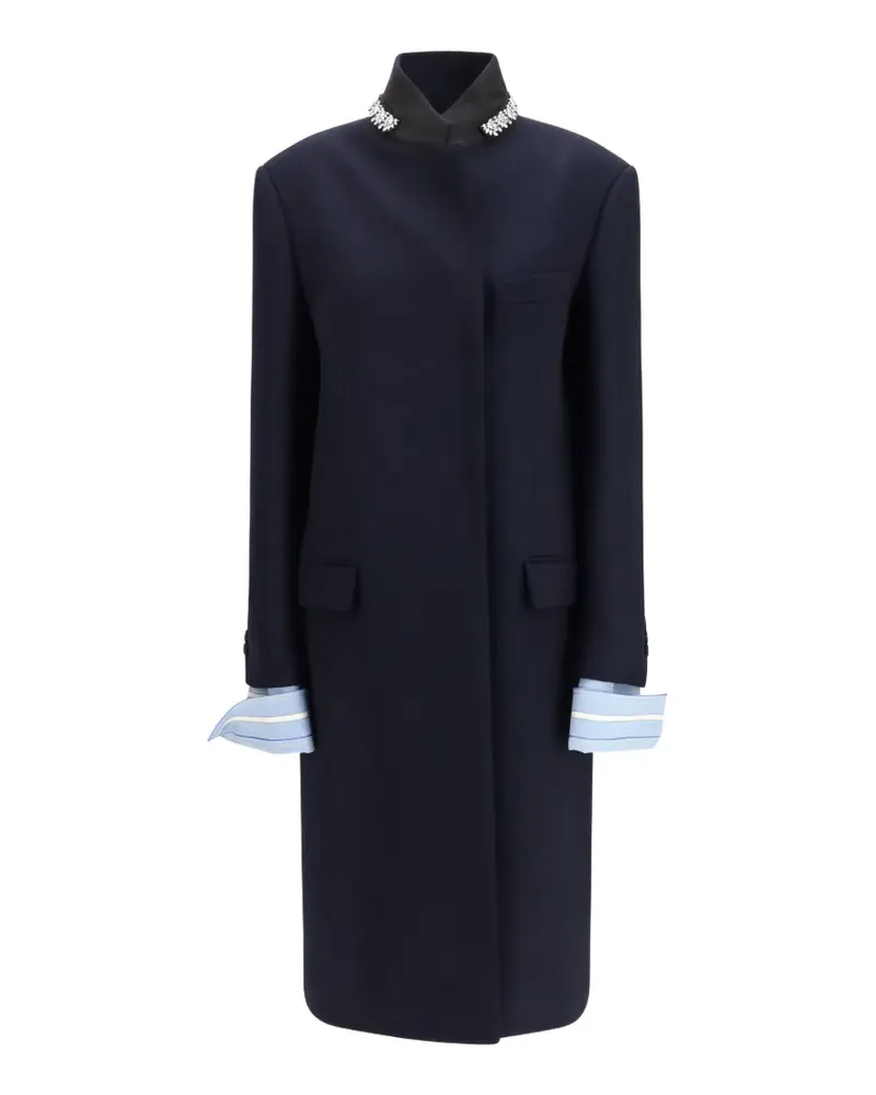 Prada single-breasted embroidered double wool coat - Blau Blau
