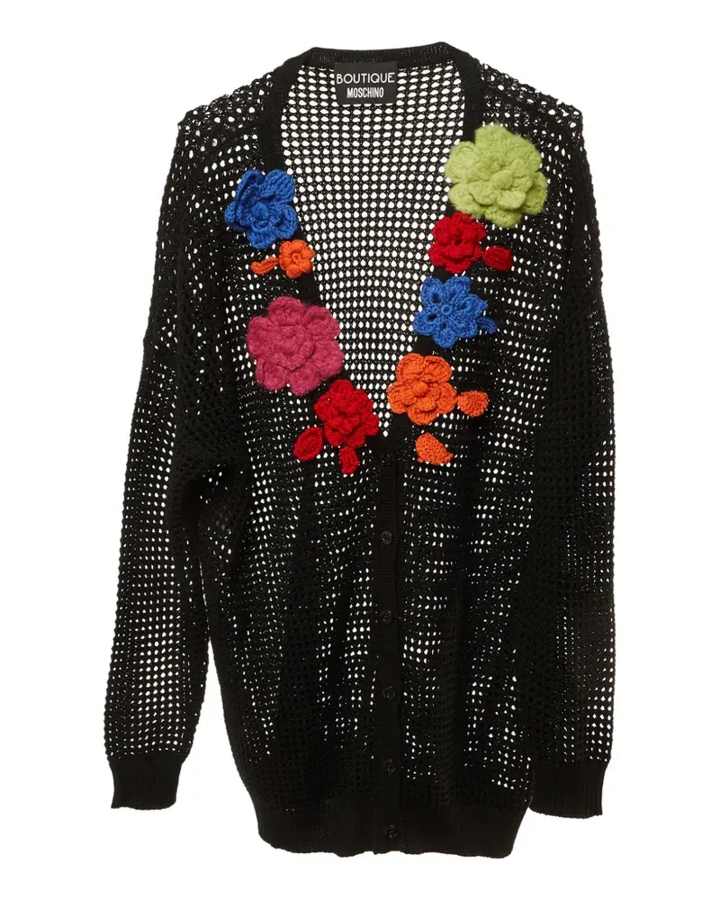 Moschino Cardigan in Lochstrick mit Blumenapplikation - Schwarz Schwarz