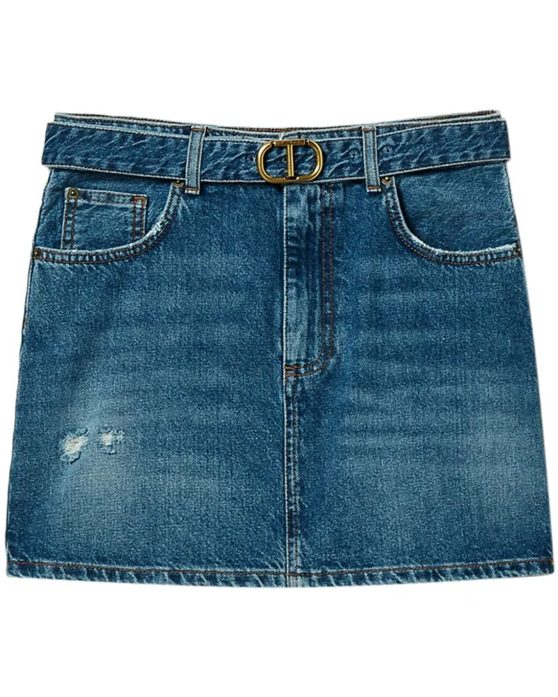 Twin-Set Jeansrock mit Logo-Schild - Blau Blau