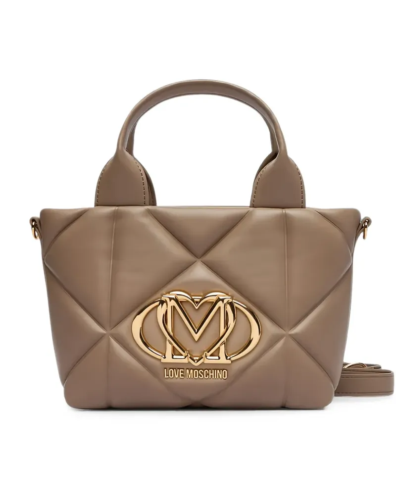 Moschino quilted logo-plaque tote bag - Nude Nude