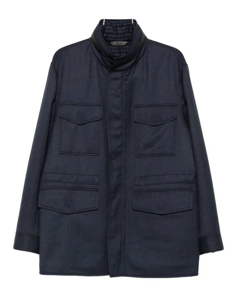 Brioni leather-trimmed chest-pockets coat - Blau Blau