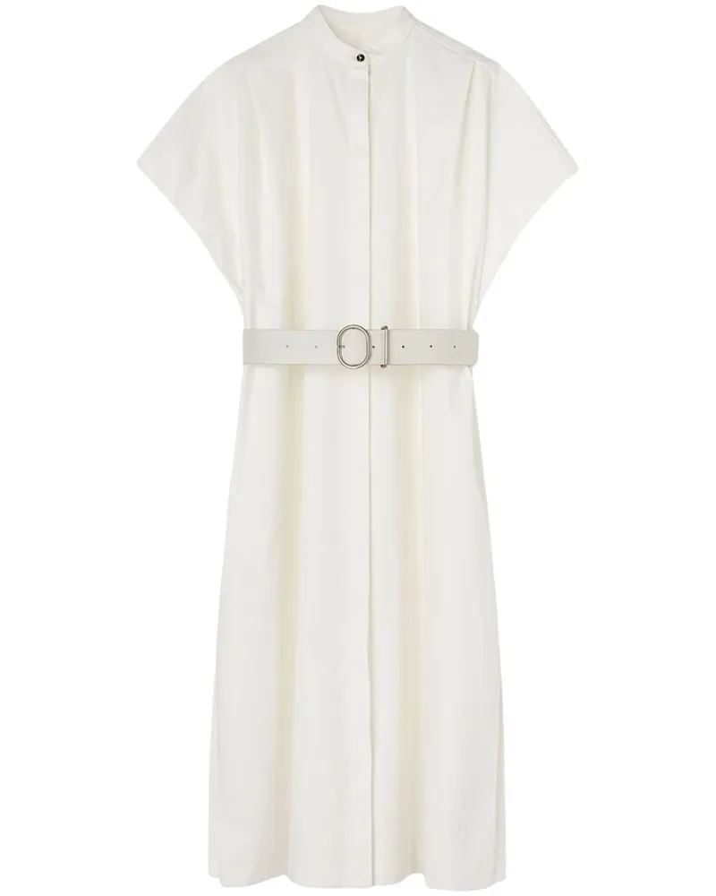 Jil Sander Kragenloses Hemdkleid mit Gürtel - Weiß Weiß