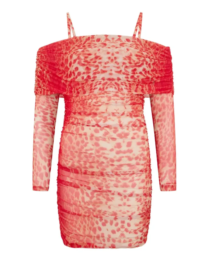 Roberto Cavalli Gerafftes Minikleid mit Geparden-Print - Rot Rot