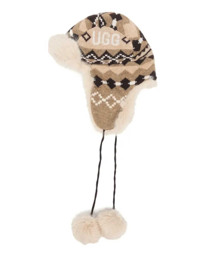 UGG Hut aus Faux Fur mit Norwegermuster - Nude Nude