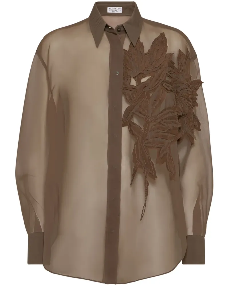 Brunello Cucinelli Hemd mit Flora-Applikation - Braun Braun