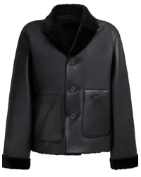 Marni Lederjacke mit Besatz aus Shearling Schwarz