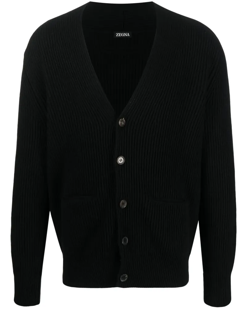 Ermenegildo Zegna Grob gerippter Cardigan - Schwarz Schwarz