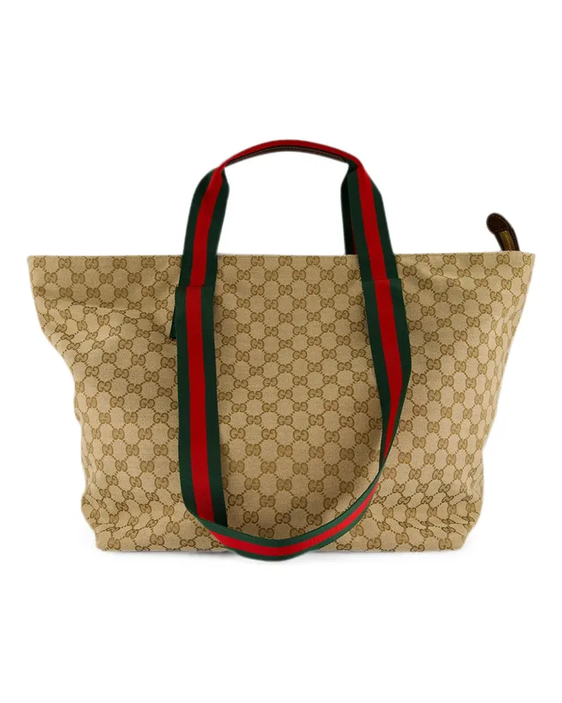 Gucci GG Supreme Web-stripe tote bag - Nude Nude