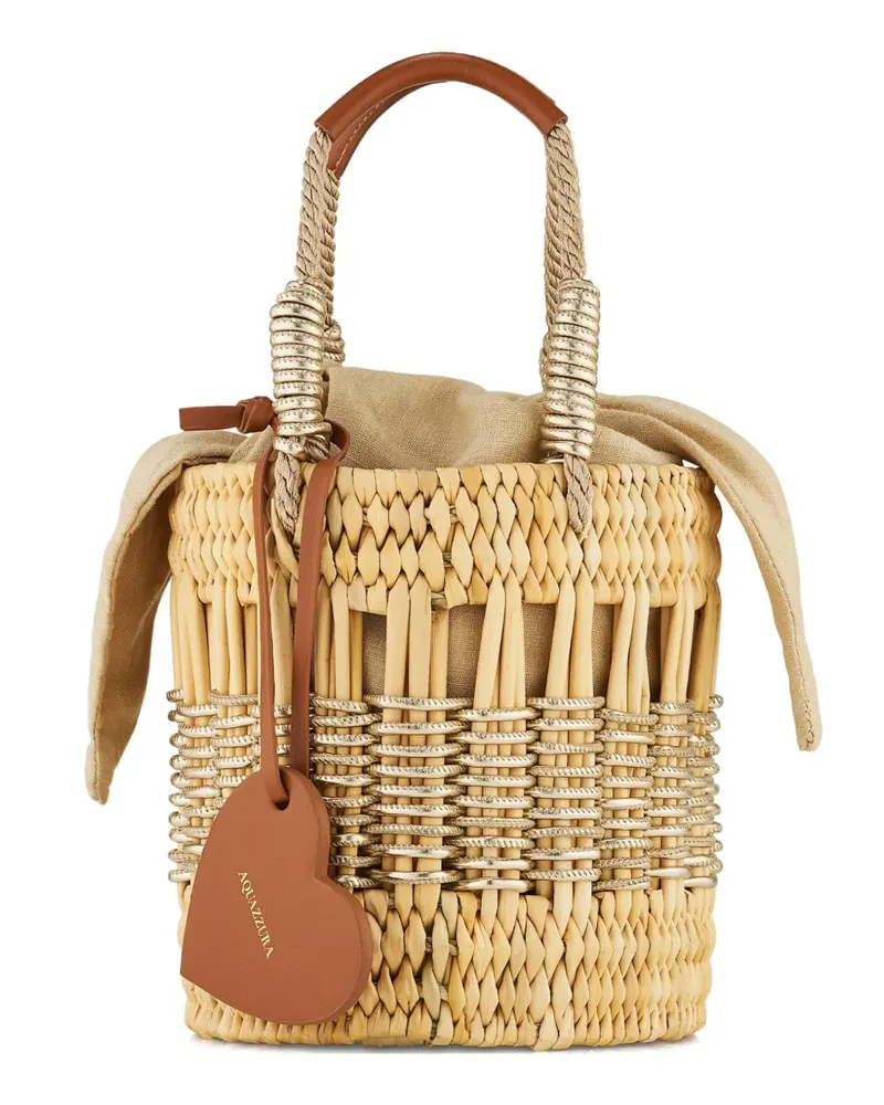 Aquazzura Mini Beuteltasche in Herzform aus Stroh - Nude Nude