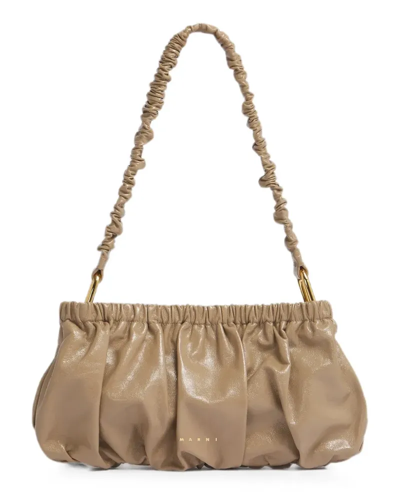 Marni Geraffte Schultertasche in Knitteroptik - Nude Nude