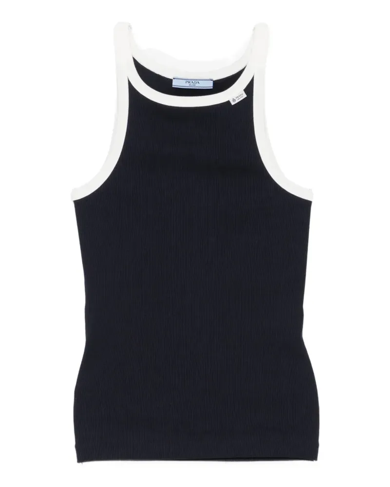 Prada ribbed-knit logo-patch vest top - Blau Blau