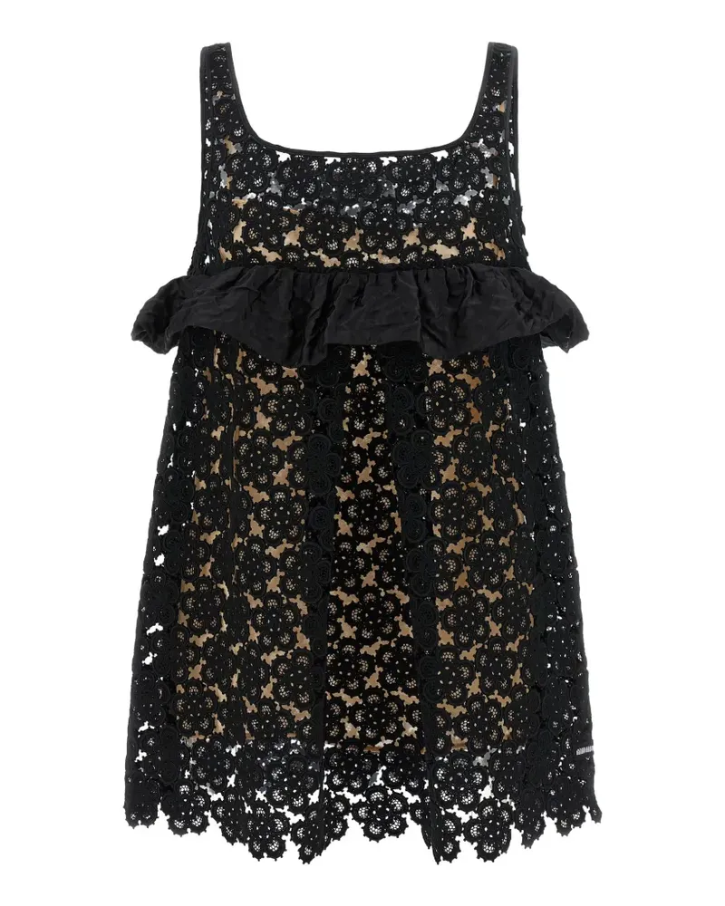 Miu Miu floral-macramé ruffled dress - Schwarz Schwarz