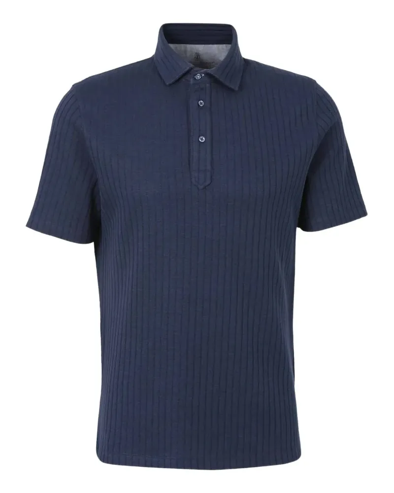 Brunello Cucinelli Poloshirt aus geripptem Strick - Blau Blau