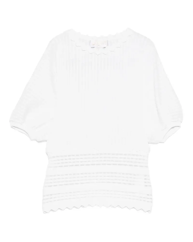 Genny Kurzärmeliger Pullover mit Wellensaum - Weiß Weiß