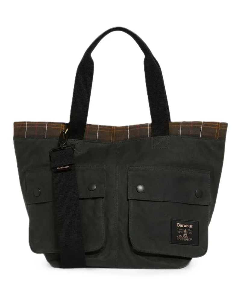 Barbour Field tartan-trim pocket-detail tote bag - Grün Grün