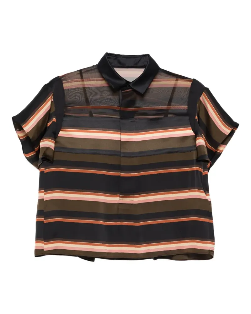 Sacai Gestreiftes Poloshirt - Schwarz Schwarz