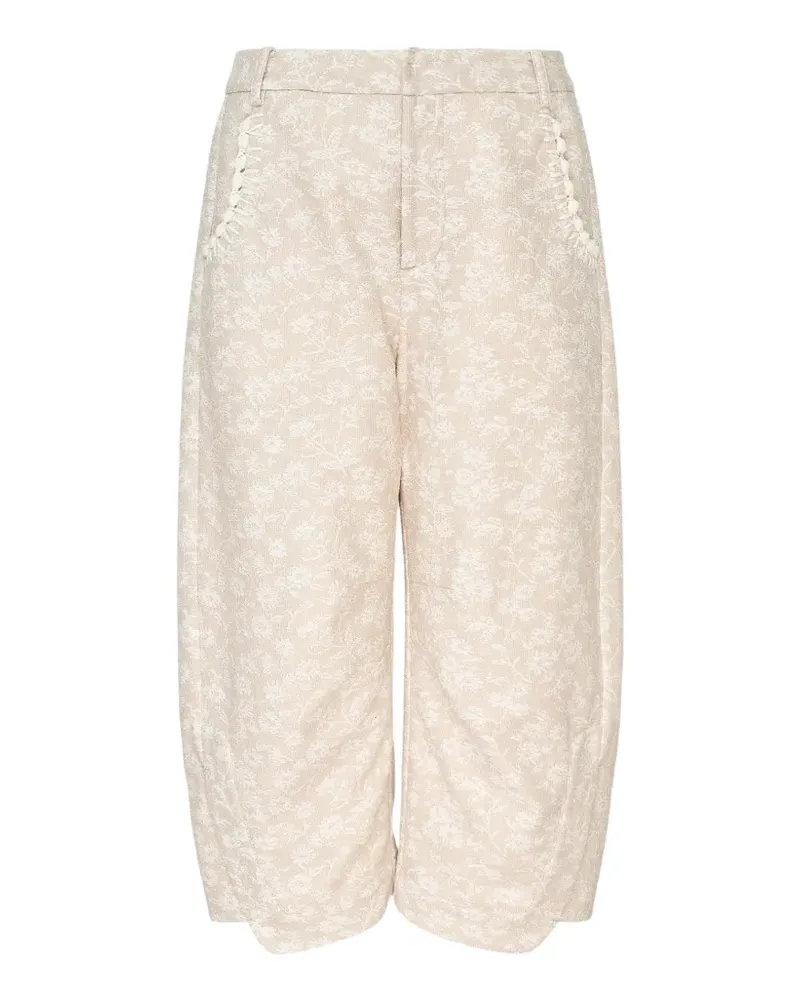 Renli Su floral-print cropped trousers - Nude Nude