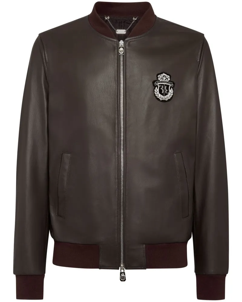 Billionaire Bomberjacke aus Leder mit Logo-Patch - Braun Braun