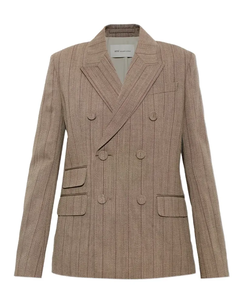 AMI Paris brown double breasted striped wool blazer - Nude Nude