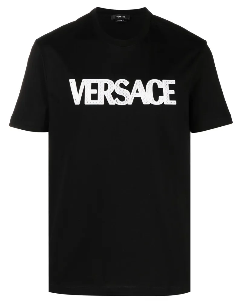 Versace T-Shirt mit Mesh-Logo - Schwarz Schwarz