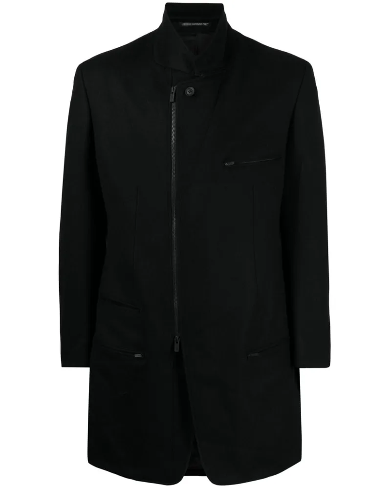 Yohji Yamamoto Wollmantel mit versetztem Verschluss - Schwarz Schwarz