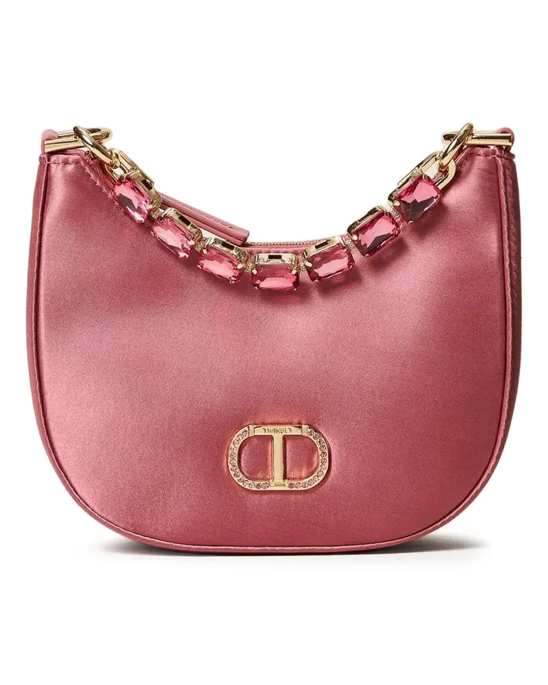 Twin-Set Croissant Satin-Schultertasche mit Schmucksteinen - Rosa Rosa