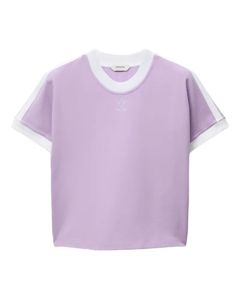 Versace Schmales T-Shirt mit Logo-Stickerei - Violett Violett
