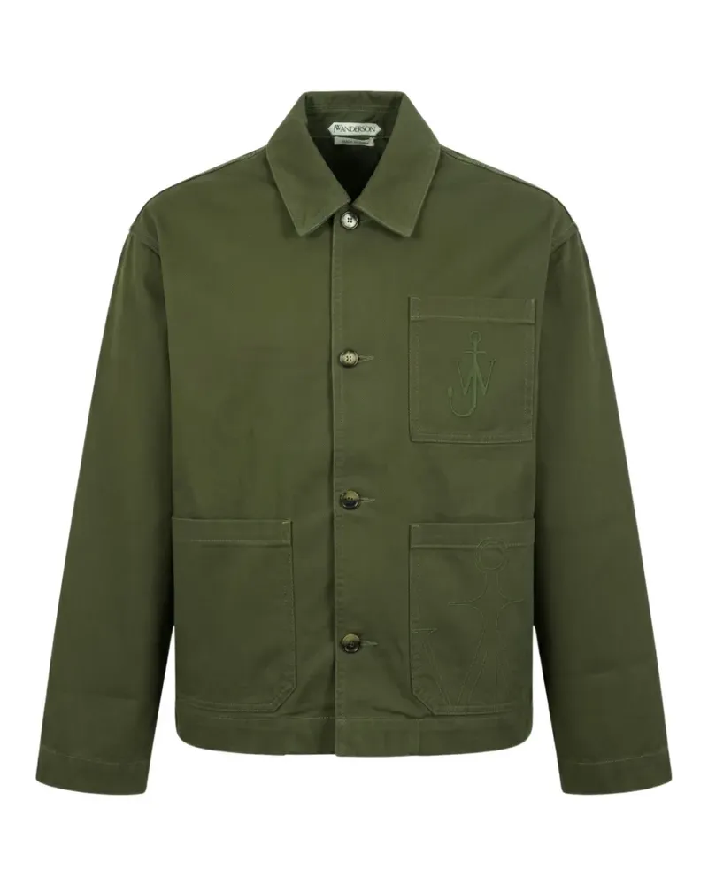 J.W.Anderson logo-embroidered patch-pocket shirt jacket - Grün Grün