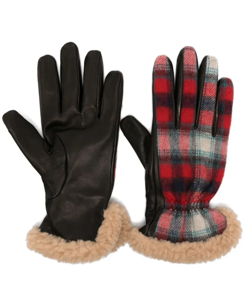 Dsquared2 Karierte Handschuhe mit Shearling-Besatz - Schwarz Schwarz