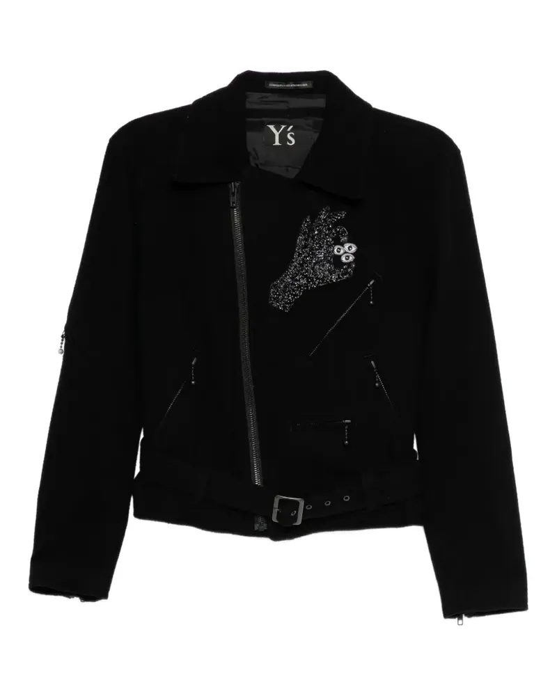 Yohji Yamamoto bead-embellished belted jacket - Schwarz Schwarz