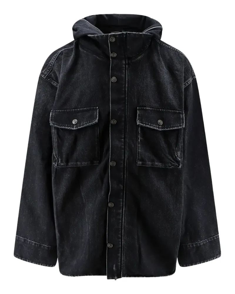 Balenciaga logo-embroidered hooded denim jacket - Schwarz Schwarz