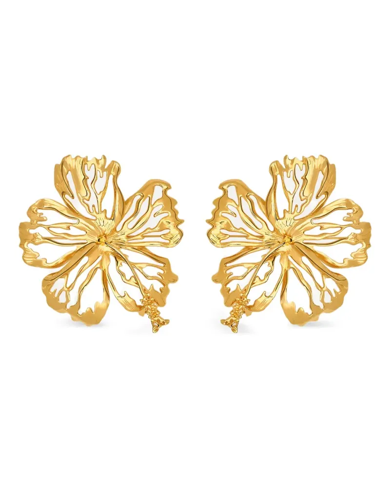 Oscar de la Renta openwork hibiscus earrings - Gold Gold