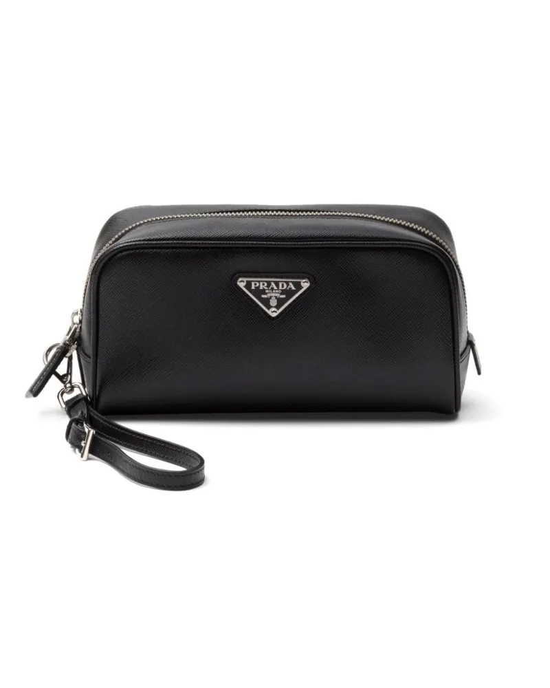 Prada Clutch aus Saffiano-Leder mit Emaille-Logo - Schwarz Schwarz