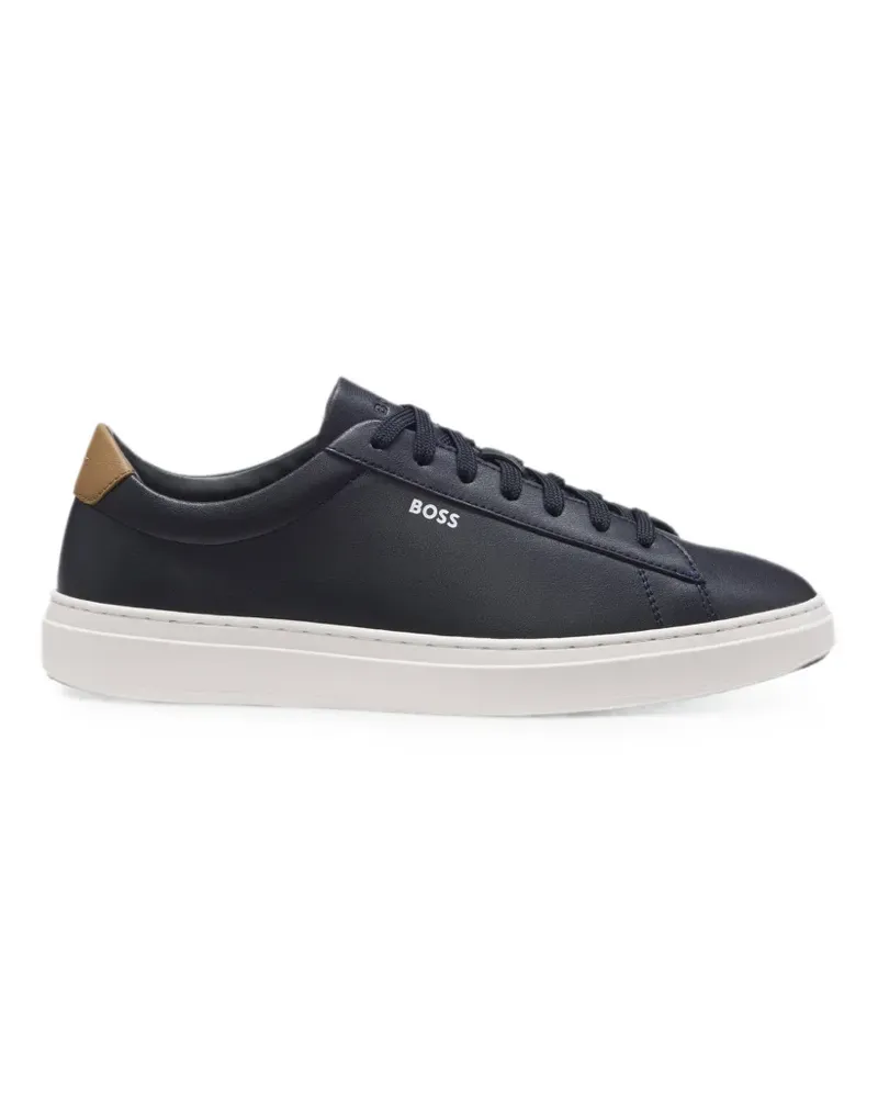 HUGO BOSS Kieran cupsole trainers in leather with Signature-stripe stitching - Blau Blau