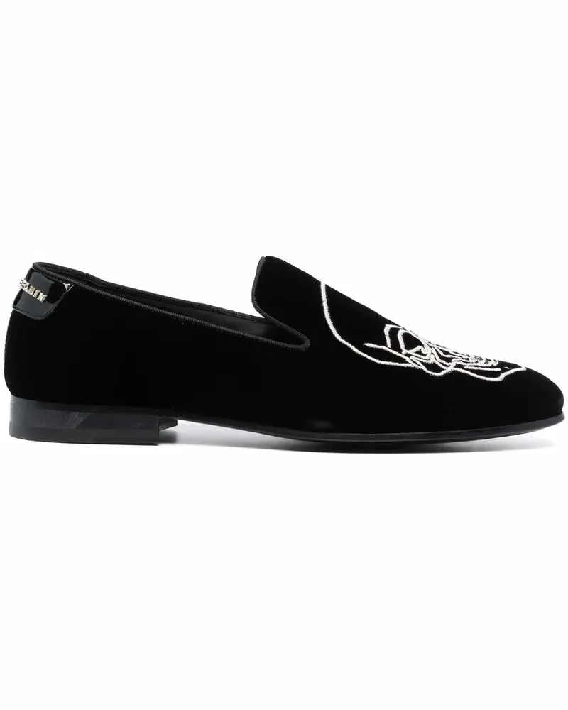 Philipp Plein Samt-Loafer mit Totenkopf - Schwarz Schwarz